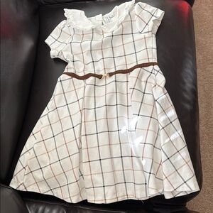 Plaid White and Brown Kids Dress